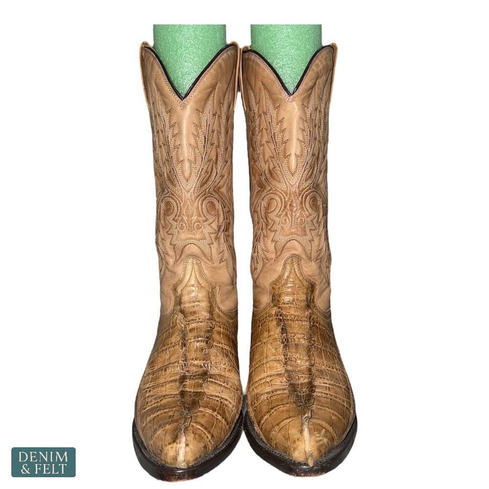 Mezcalero Men’s Tan Exotic Leather Western Cowboy Boots Full Grain Handmade 8.5